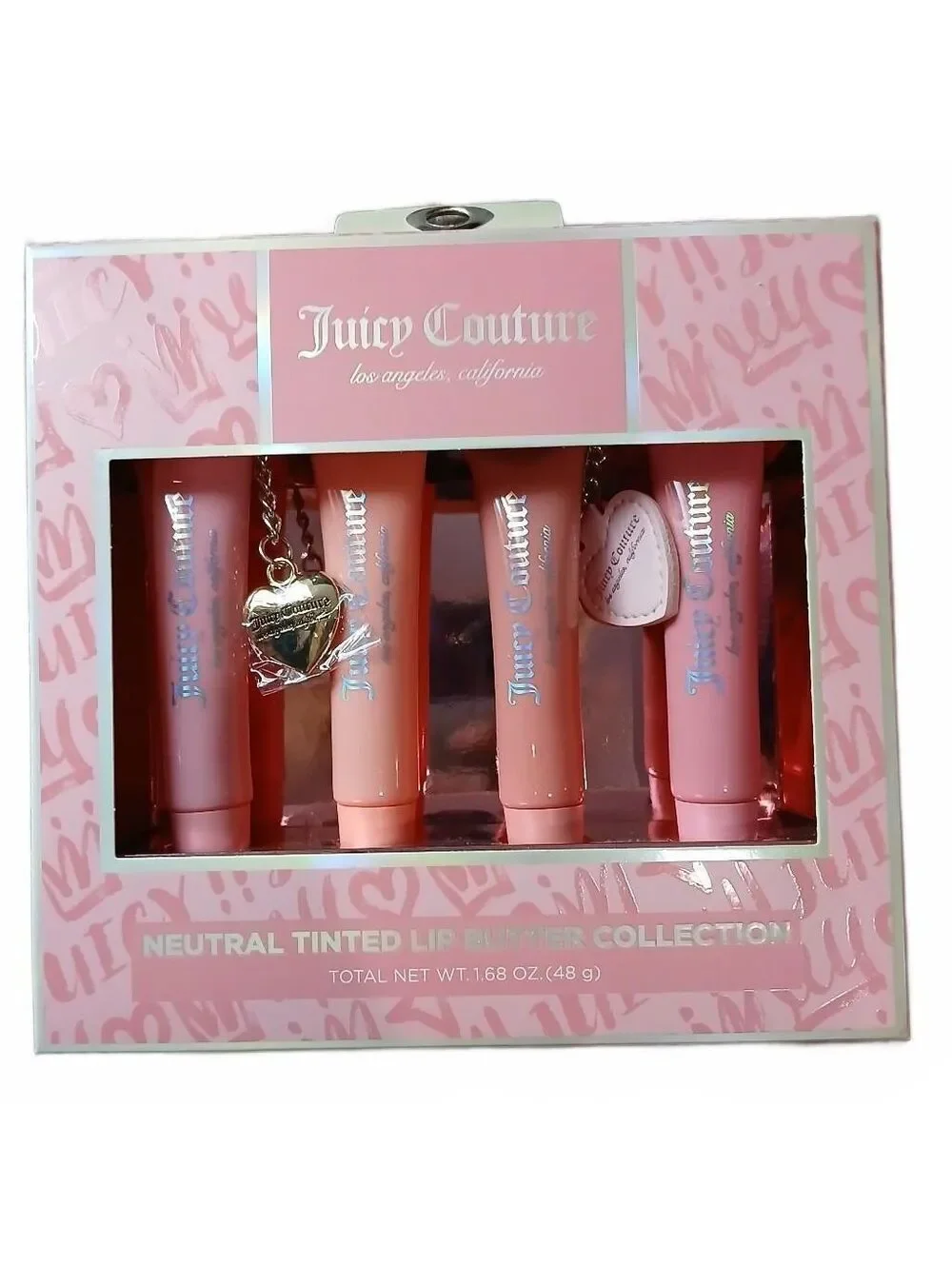 Juicy Couture Neutral Lip Tint Collection 4 Pack Gift Set with 2 Charms NIB